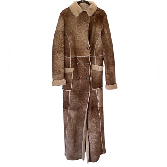 Exquisite Vintage Genuine Leather Shearling Maxi Coat Penny Lane XS - Picture 3 of 10